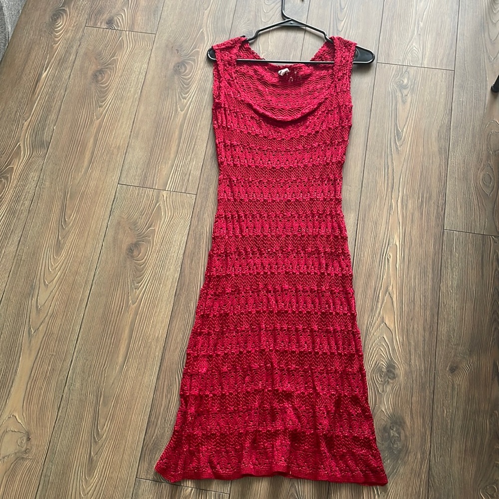 Red crochet dress